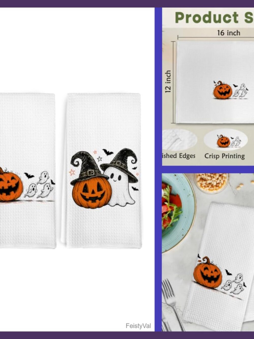 Halloween Ghost Pumpkin Kitchen Towels Set of 2 Microfiber 16x24 Dish Towels